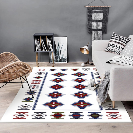 Simple Tribal Pattern Rug White Vintage Rug Polyester Washable Anti-Slip Backing Area Rug for Bedroom White Clearhalo 'Area Rug' 'Rugs' 'Southwestern' Rug' 1610042