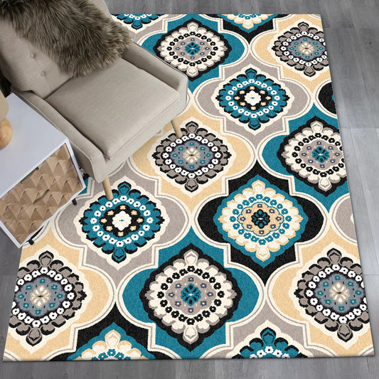 Classic Floral Pattern Rug Blue Vintage Rug Polyester Washable Anti-Slip Backing Area Rug for Bedroom Clearhalo 'Area Rug' 'Moroccan' 'Rugs' Rug' 1610059