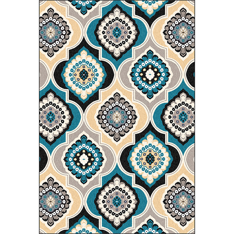 Classic Floral Pattern Rug Blue Vintage Rug Polyester Washable Anti-Slip Backing Area Rug for Bedroom Clearhalo 'Area Rug' 'Moroccan' 'Rugs' Rug' 1610060