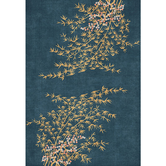 Retro Leaf Pattern Rug Navy Oriental Rug Polyester Washable Anti-Slip Backing Area Rug for Bedroom