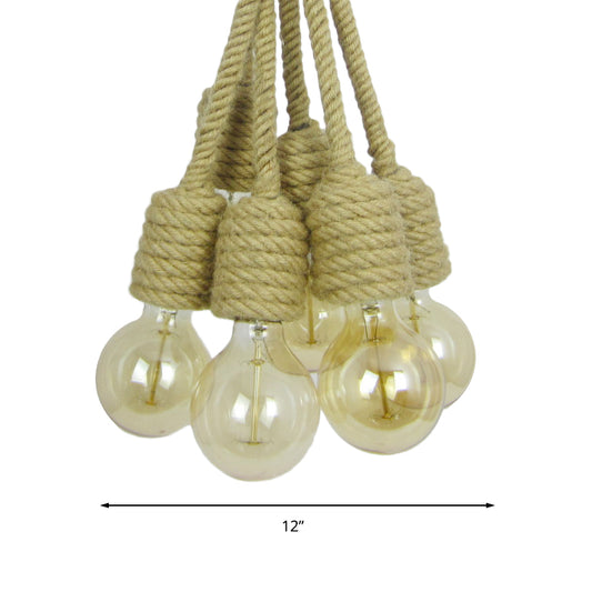 Multi Light Bare Bulb Hanging Lighting Industrial Beige Hemp Rope Cluster Pendant Lamp for Farmhouse Clearhalo 'Ceiling Lights' 'Industrial Pendants' 'Industrial' 'Middle Century Pendants' 'Pendant Lights' 'Pendants' 'Tiffany' Lighting' 161014