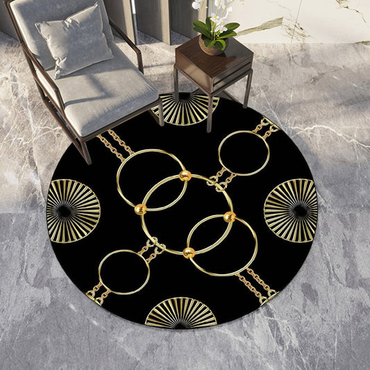 Modern Living Room Rug in White and Black Chain Circle Print Rug Polyester Machine Washable Anti-Slip Area Rug Clearhalo 'Area Rug' 'Modern' 'Rugs' Rug' 1610154