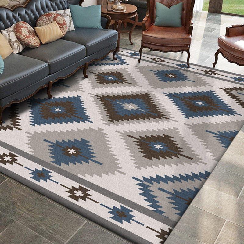 Blue and Grey Southwestern Rug Polyester Geometric Pattern Rug Washable Non-Slip Backing Carpet for Living Room Clearhalo 'Area Rug' 'Rugs' 'Southwestern' Rug' 1610170