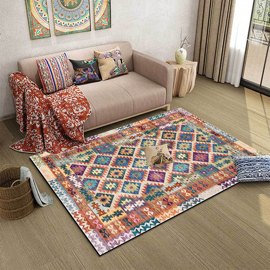Yellow Persian Rug Polyester Geometric and Checked Pattern Rug Washable Non-Slip Backing Carpet for Living Room Clearhalo 'Area Rug' 'Moroccan' 'Rugs' Rug' 1610186