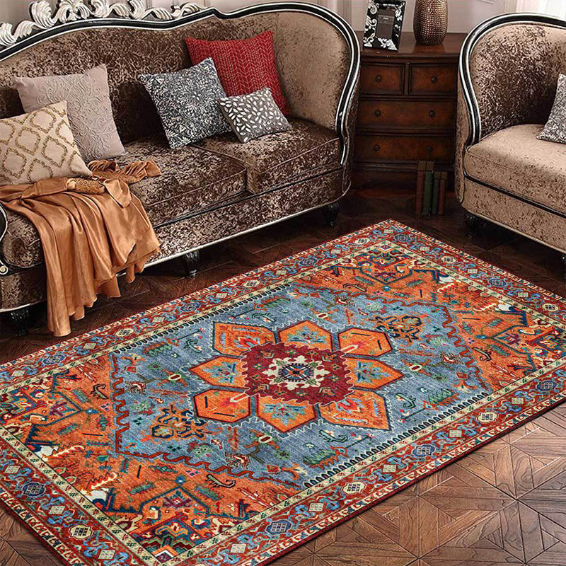 Retro Medallion Pattern Rug Red Persian Rug Polyester Machine Washable Anti-Slip Area Rug for Bedroom Orange Clearhalo 'Area Rug' 'Moroccan' 'Rugs' Rug' 1610236