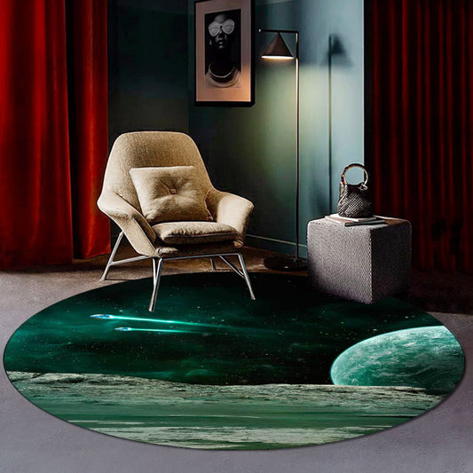 Nordic Modern Rug in Green Outer Space Planet Spaceship Pattern Rug Polyester Pet Friendly Carpet for Home Decoration Clearhalo 'Area Rug' 'Modern' 'Rugs' Rug' 1610285