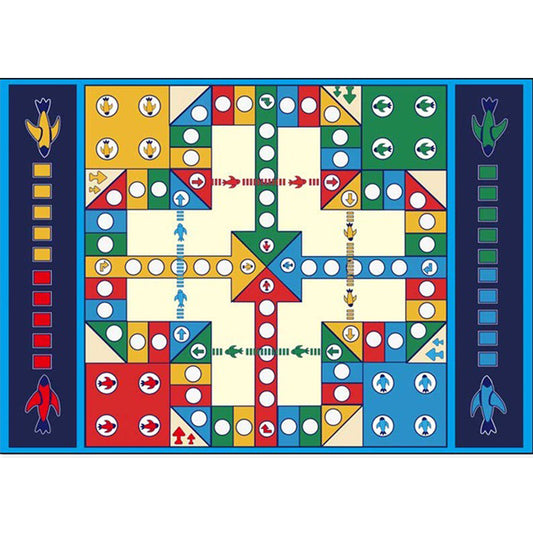 Unique Kids Rug in Blue Educational Ludo Pattern Rug Polyester Stain-Resistant Carpet for Nursery