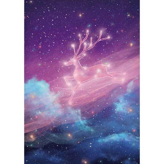 Unique Kids Rug in Purple Fairy Tales Deer Galaxy Pattern Rug Polyester Non-Slip Backing Carpet for Nursery