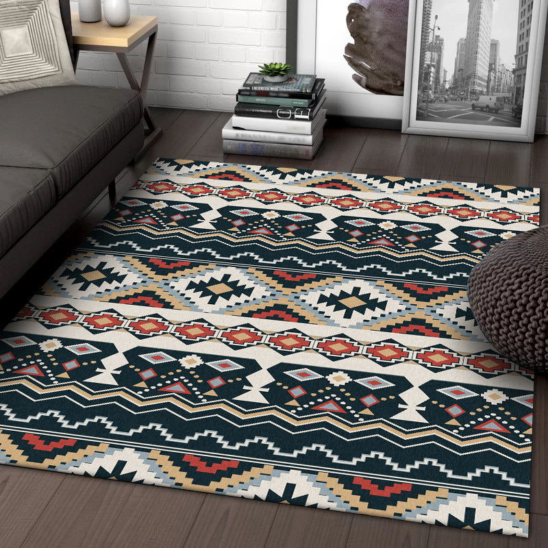 Southwestern Tribal Print Rug Black and White Polyester Rug Machine Washable Non-Slip Area Rug for Living Room Black-White Clearhalo 'Area Rug' 'Rugs' 'Southwestern' Rug' 1610340