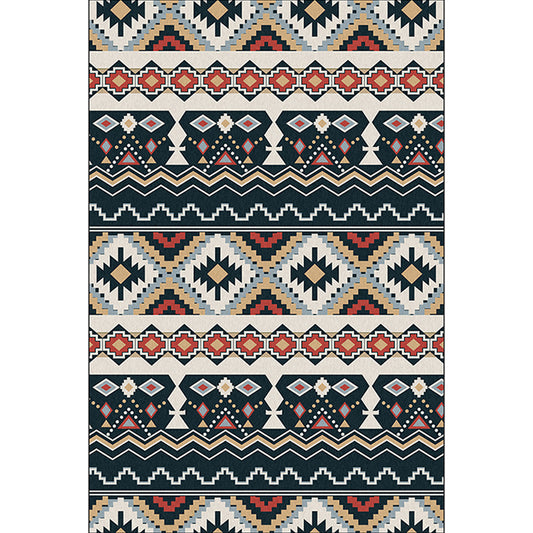 Southwestern Tribal Print Rug Black and White Polyester Rug Machine Washable Non-Slip Area Rug for Living Room