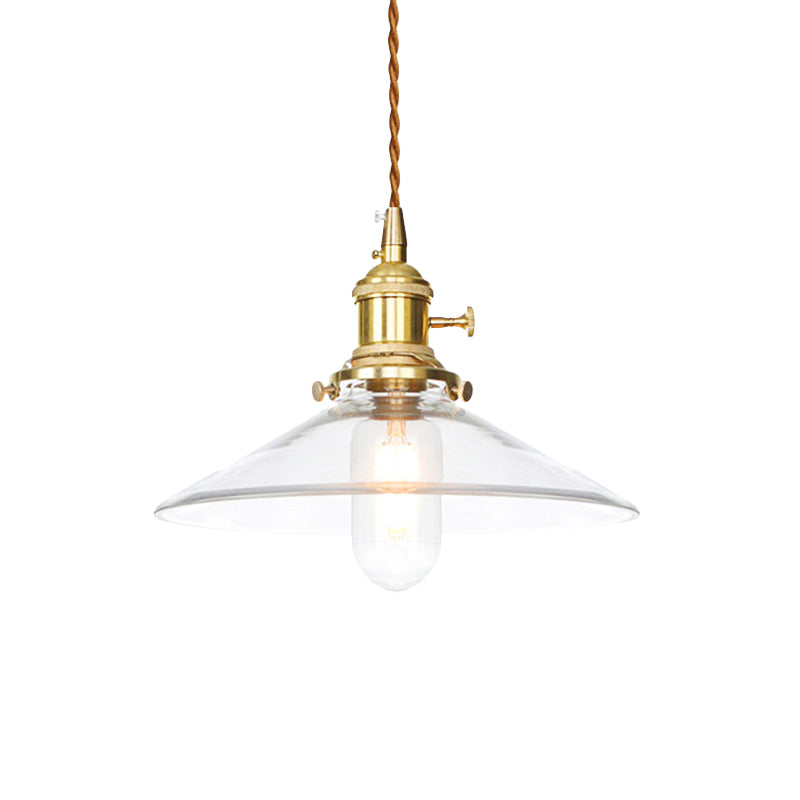 Brass 1 Light Ceiling Pendant Light Industrial Clear Glass Saucer/Dome/Prismatic Hanging Lamp for Living Room Clearhalo 'Ceiling Lights' 'Glass shade' 'Glass' 'Pendant Lights' 'Pendants' Lighting' 161039