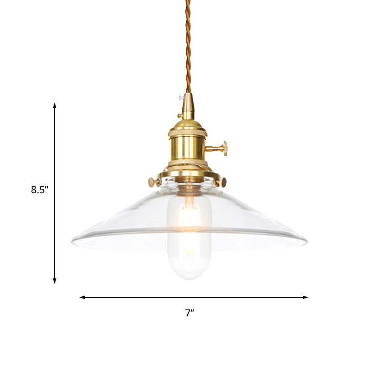Brass 1 Light Ceiling Pendant Light Industrial Clear Glass Saucer/Dome/Prismatic Hanging Lamp for Living Room Clearhalo 'Ceiling Lights' 'Glass shade' 'Glass' 'Pendant Lights' 'Pendants' Lighting' 161040
