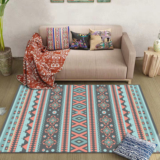 Southwestern Tribal Striped Print Rug Blue and Green Polyester Rug Machine Washable Non-Slip Area Rug for Living Room Clearhalo 'Area Rug' 'Rugs' 'Southwestern' Rug' 1610475