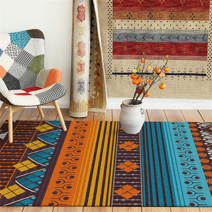 Tribal Geometric Striped Pattern Rug Brown and Blue Vintage Rug Polyester Washable Anti-Slip Backing Area Rug for Bedroom Brown Clearhalo 'Area Rug' 'Rugs' 'Southwestern' Rug' 1610482