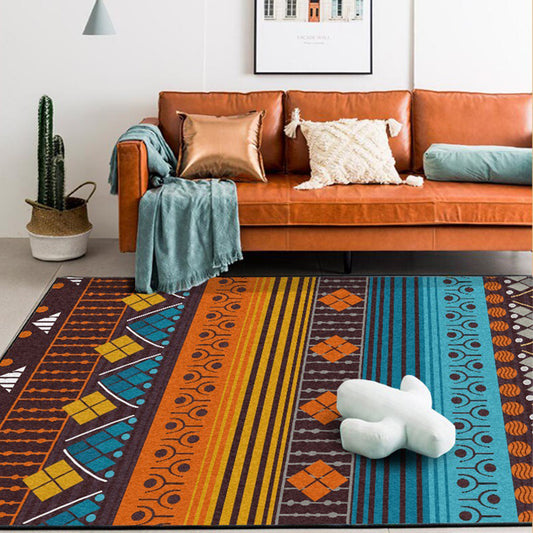 Tribal Geometric Striped Pattern Rug Brown and Blue Vintage Rug Polyester Washable Anti-Slip Backing Area Rug for Bedroom Clearhalo 'Area Rug' 'Rugs' 'Southwestern' Rug' 1610483