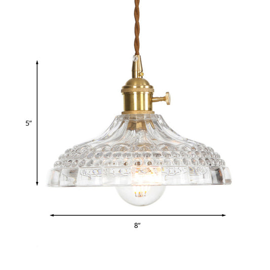 Brass 1 Light Ceiling Pendant Light Industrial Clear Glass Saucer/Dome/Prismatic Hanging Lamp for Living Room Clearhalo 'Ceiling Lights' 'Glass shade' 'Glass' 'Pendant Lights' 'Pendants' Lighting' 161048