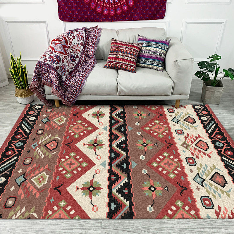 Stylish Tribal Pattern Rug Red Vintage Rug Polyester Washable Anti-Slip Backing Area Rug for Bedroom Red Clearhalo 'Area Rug' 'Rugs' 'Southwestern' Rug' 1610490