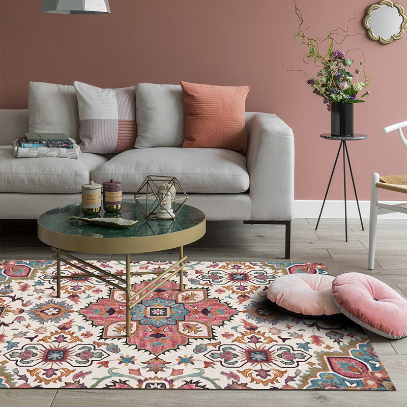 Pink Mediterranean Rug Polyester Floral and Medallion Pattern Rug Washable Non-Slip Backing Carpet for Living Room Red Clearhalo 'Area Rug' 'Moroccan' 'Rugs' Rug' 1610498