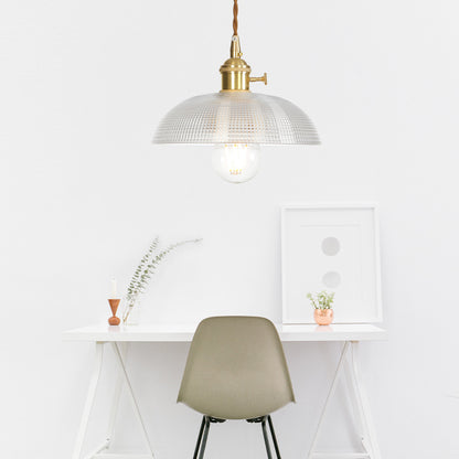 Brass 1 Light Ceiling Pendant Light Industrial Clear Glass Saucer/Dome/Prismatic Hanging Lamp for Living Room Brass Prismatic Clearhalo 'Ceiling Lights' 'Glass shade' 'Glass' 'Pendant Lights' 'Pendants' Lighting' 161050