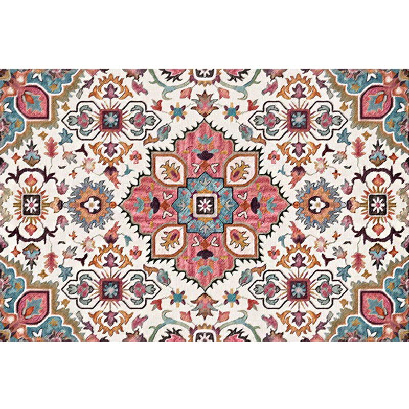 Pink Mediterranean Rug Polyester Floral and Medallion Pattern Rug Washable Non-Slip Backing Carpet for Living Room Clearhalo 'Area Rug' 'Moroccan' 'Rugs' Rug' 1610500