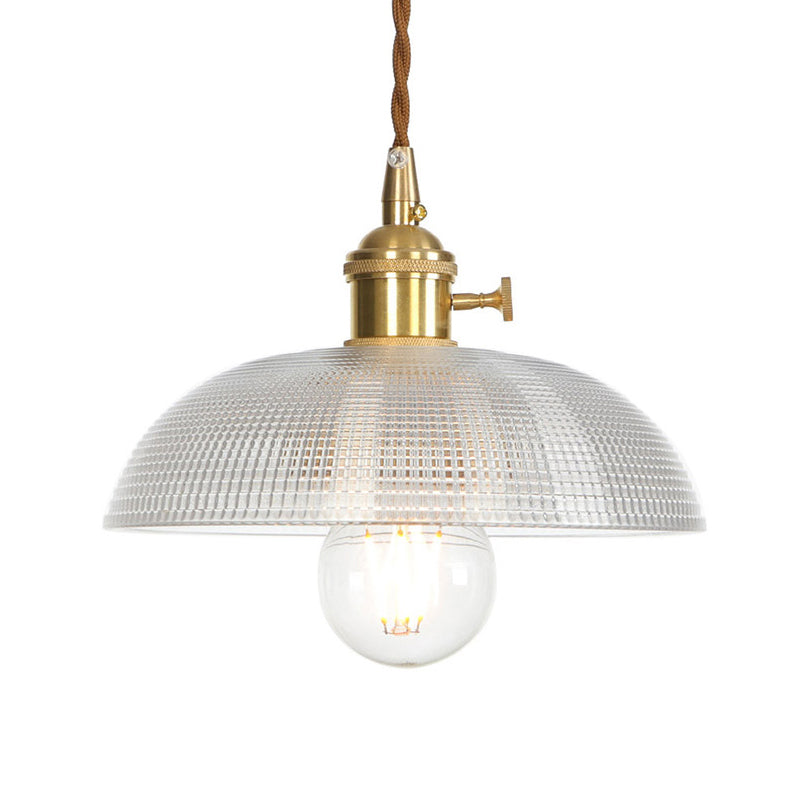 Brass 1 Light Ceiling Pendant Light Industrial Clear Glass Saucer/Dome/Prismatic Hanging Lamp for Living Room Clearhalo 'Ceiling Lights' 'Glass shade' 'Glass' 'Pendant Lights' 'Pendants' Lighting' 161051