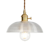 Brass 1 Light Ceiling Pendant Light Industrial Clear Glass Saucer/Dome/Prismatic Hanging Lamp for Living Room Clearhalo 'Ceiling Lights' 'Glass shade' 'Glass' 'Pendant Lights' 'Pendants' Lighting' 161051