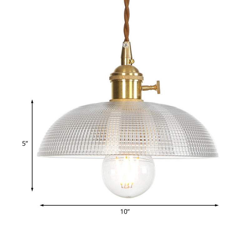 Brass 1 Light Ceiling Pendant Light Industrial Clear Glass Saucer/Dome/Prismatic Hanging Lamp for Living Room Clearhalo 'Ceiling Lights' 'Glass shade' 'Glass' 'Pendant Lights' 'Pendants' Lighting' 161052