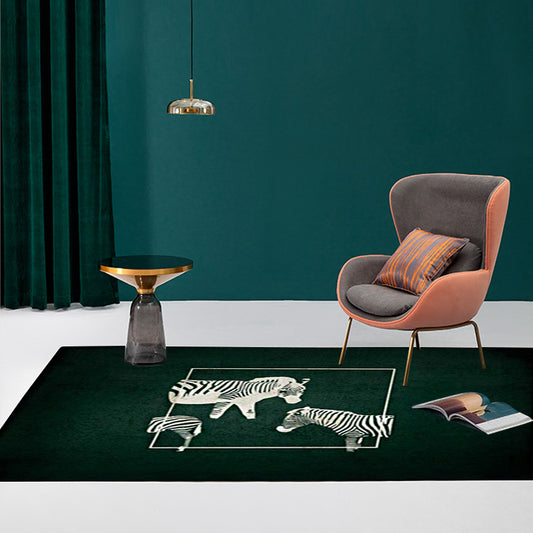 Stylish Zebra Pattern Rug Dark Green Nordic Rug Polyester Washable Anti-Slip Backing Area Rug for Living Room Clearhalo 'Area Rug' 'Modern' 'Rugs' Rug' 1610558