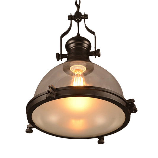 1-Light Dome Shade Pendant Lighting Fixture Industrial Black Clear Glass Hanging Ceiling Light with Trim Ring Clearhalo 'Ceiling Lights' 'Glass shade' 'Glass' 'Industrial Pendants' 'Industrial' 'Middle Century Pendants' 'Pendant Lights' 'Pendants' 'Tiffany' Lighting' 161055