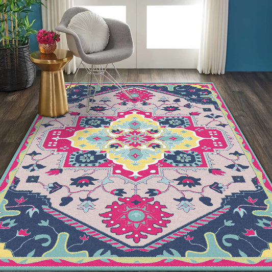 Pink and Blue Mediterranean Rug Polyester Medallion Pattern Rug Washable Non-Slip Backing Carpet for Living Room Clearhalo 'Area Rug' 'Moroccan' 'Rugs' Rug' 1610585
