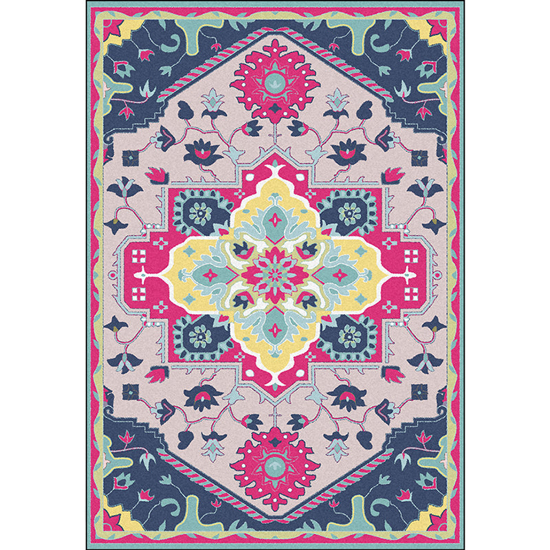 Pink and Blue Mediterranean Rug Polyester Medallion Pattern Rug Washable Non-Slip Backing Carpet for Living Room Clearhalo 'Area Rug' 'Moroccan' 'Rugs' Rug' 1610586