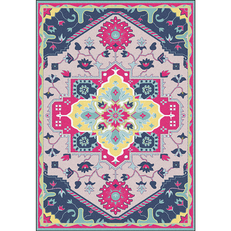 Pink and Blue Mediterranean Rug Polyester Medallion Pattern Rug Washable Non-Slip Backing Carpet for Living Room Clearhalo 'Area Rug' 'Moroccan' 'Rugs' Rug' 1610586
