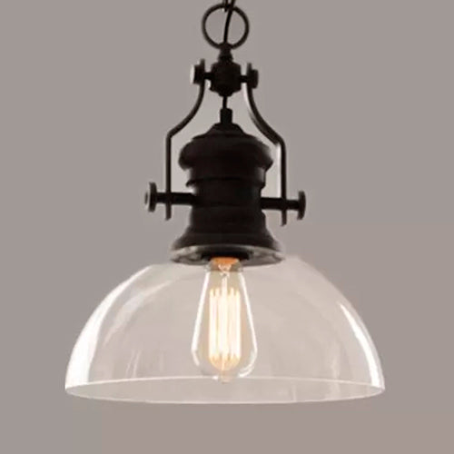 Farmhouse Dome Pendant Lamp 1-Light Clear Glass Hanging Light Fixture in Black Clear A Clearhalo 'Ceiling Lights' 'Glass shade' 'Glass' 'Industrial Pendants' 'Industrial' 'Middle Century Pendants' 'Pendant Lights' 'Pendants' 'Tiffany' Lighting' 16105