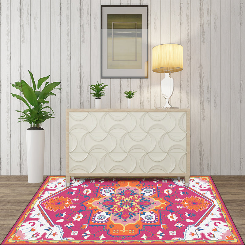 Pink and Blue Mediterranean Rug Polyester Medallion Pattern Rug Washable Non-Slip Backing Carpet for Living Room Clearhalo 'Area Rug' 'Moroccan' 'Rugs' Rug' 1610601