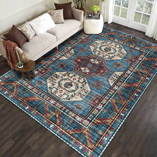 Moroccan Medallion Pattern Rug Blue Polyester Rug Machine Washable Non-Slip Area Rug for Living Room Blue Clearhalo 'Area Rug' 'Moroccan' 'Rugs' Rug' 1610608