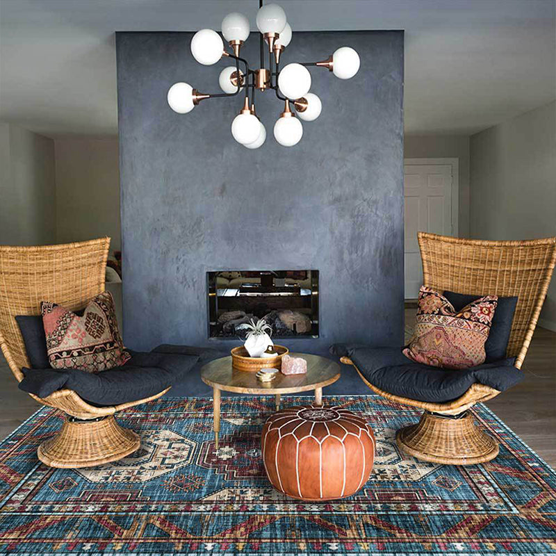 Moroccan Medallion Pattern Rug Blue Polyester Rug Machine Washable Non-Slip Area Rug for Living Room Clearhalo 'Area Rug' 'Moroccan' 'Rugs' Rug' 1610609