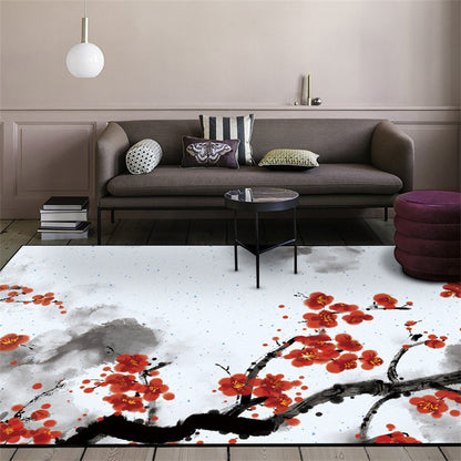 Red and White Oriental Rug Polyester Ink Wash Painting Pattern Rug Washable Non-Slip Backing Carpet for Bedroom Red Clearhalo 'Area Rug' 'Rug' 1610638