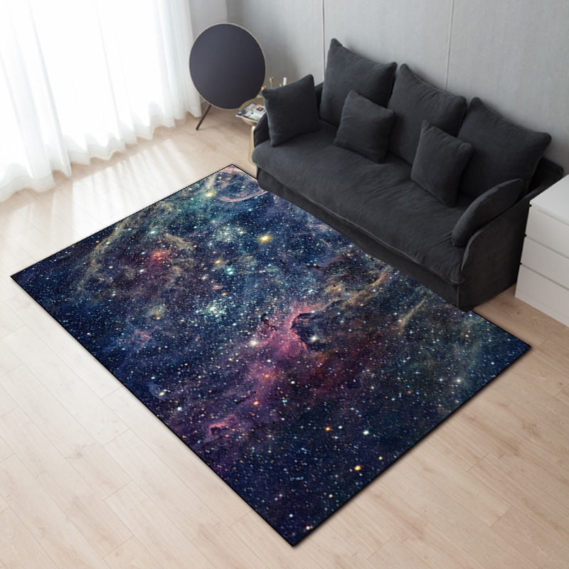Modern Living Room Rug in Blue Outer Space Galaxy Print Rug Polyester Non-Slip Backing Area Rug Dark Blue Clearhalo 'Area Rug' 'Modern' 'Rugs' Rug' 1610678