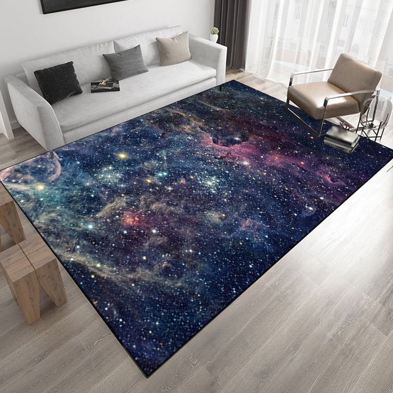 Modern Living Room Rug in Blue Outer Space Galaxy Print Rug Polyester Non-Slip Backing Area Rug Clearhalo 'Area Rug' 'Modern' 'Rugs' Rug' 1610679