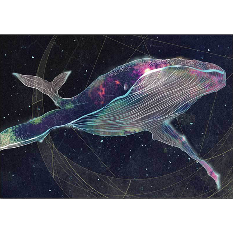 Kids Bedroom Rug in Black Outer Space Star Whale Print Rug Polyester Anti-Slip Backing Washable Area Rug Clearhalo 'Area Rug' 'Rug' 1610784