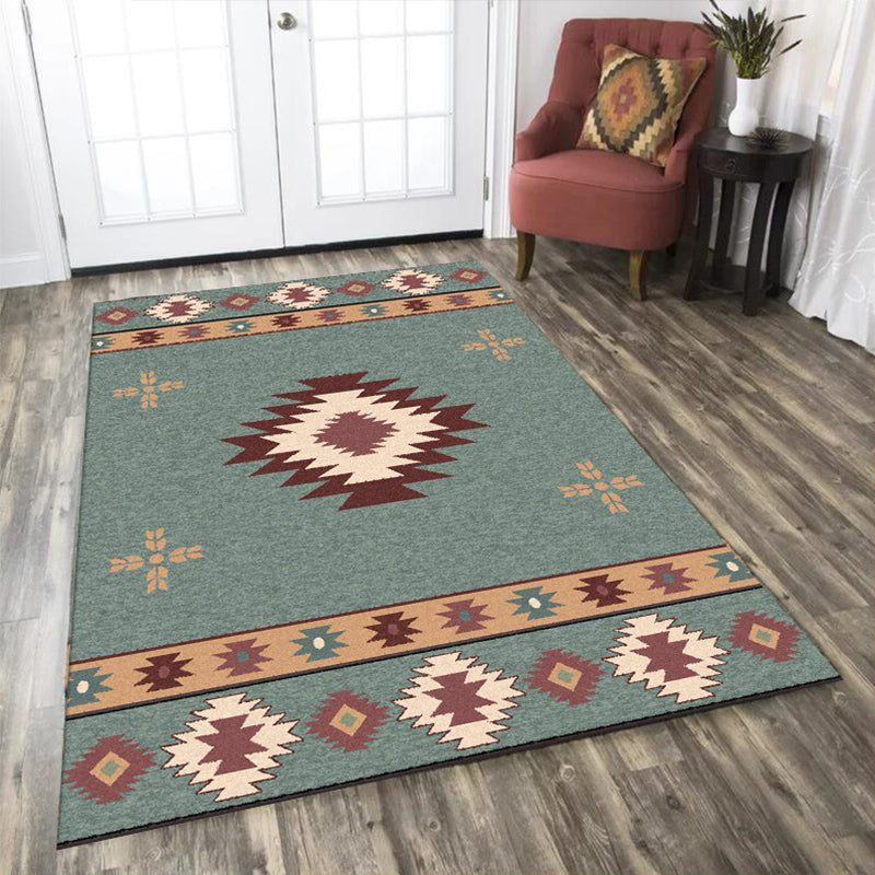Green Tribal Rug Polyester Tribal Pattern Rug Washable Non-Slip Backing Carpet for Living Room Clearhalo 'Area Rug' 'Rugs' 'Southwestern' Rug' 1610815