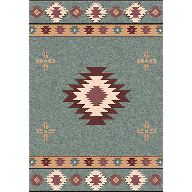Green Tribal Rug Polyester Tribal Pattern Rug Washable Non-Slip Backing Carpet for Living Room Clearhalo 'Area Rug' 'Rugs' 'Southwestern' Rug' 1610816