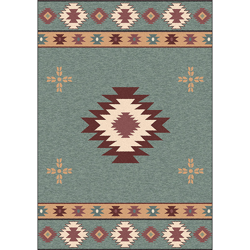 Green Tribal Rug Polyester Tribal Pattern Rug Washable Non-Slip Backing Carpet for Living Room Clearhalo 'Area Rug' 'Rugs' 'Southwestern' Rug' 1610816