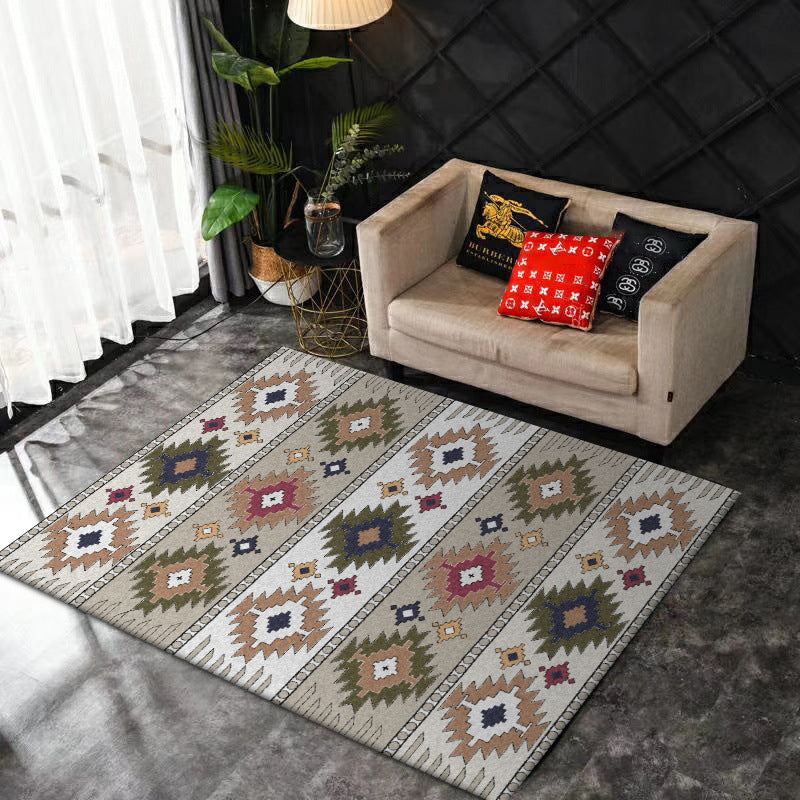 Classic Geometric Pattern Rug Green and White Vintage Rug Polyester Washable Anti-Slip Backing Area Rug for Bedroom Clearhalo 'Area Rug' 'Rugs' 'Southwestern' Rug' 1610823