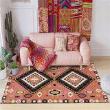 Brown Tribal Rug Polyester Geometric Pattern Rug Washable Non-Slip Backing Carpet for Living Room
