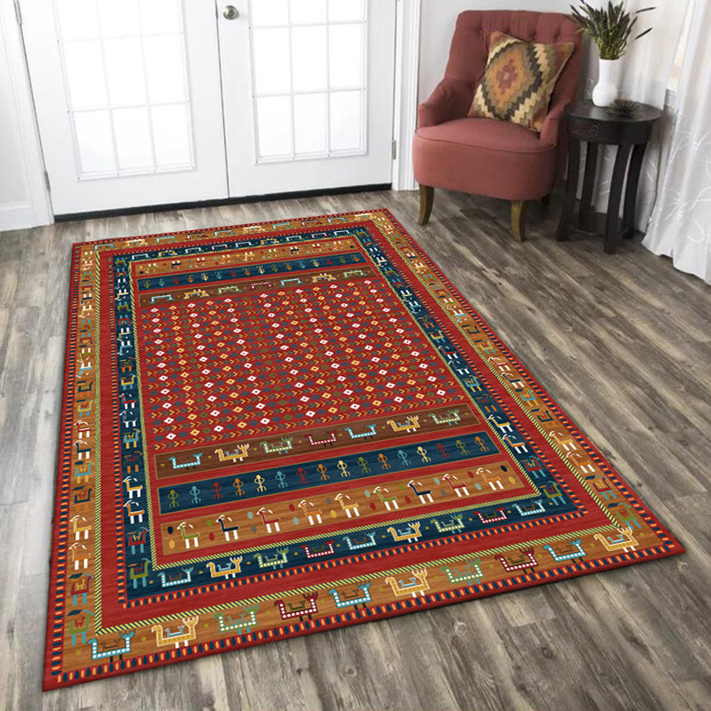 Traditional Tribal Pattern Rug Red Vintage Rug Polyester Washable Anti-Slip Backing Area Rug for Bedroom Clearhalo 'Area Rug' 'Rugs' 'Southwestern' Rug' 1610847