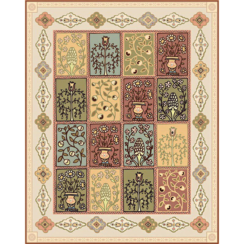 Persian Checked Print Rug with Floral Beige Polyester Rug Machine Washable Non-Slip Area Rug for Living Room Clearhalo 'Area Rug' 'Moroccan' 'Rugs' Rug' 1610872