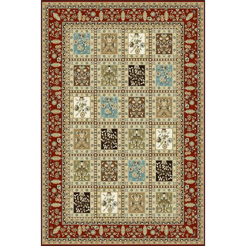 Red and Beige Moroccan Rug Polyester Checked and Floral Pattern Rug Washable Non-Slip Backing Carpet for Living Room Clearhalo 'Area Rug' 'Moroccan' 'Rugs' Rug' 1610879