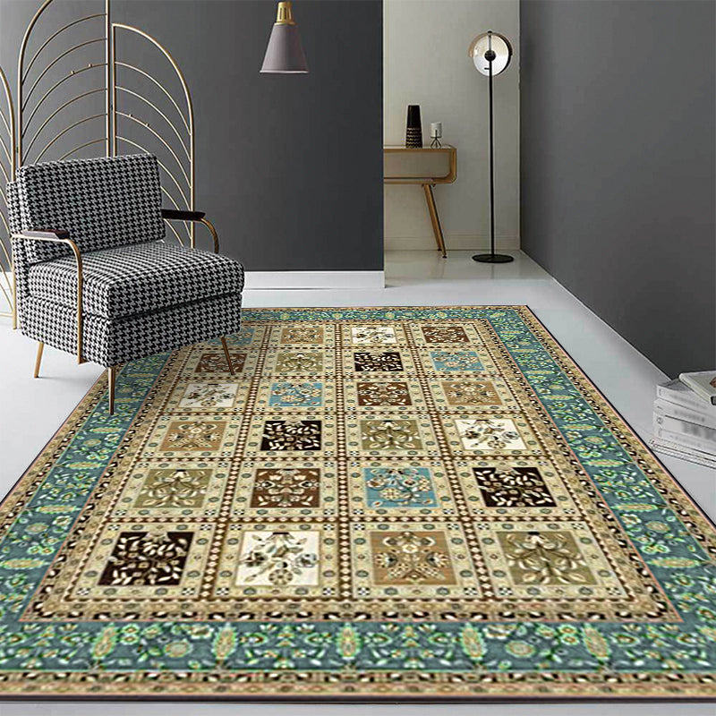 Red and Beige Moroccan Rug Polyester Checked and Floral Pattern Rug Washable Non-Slip Backing Carpet for Living Room Blue Clearhalo 'Area Rug' 'Moroccan' 'Rugs' Rug' 1610892