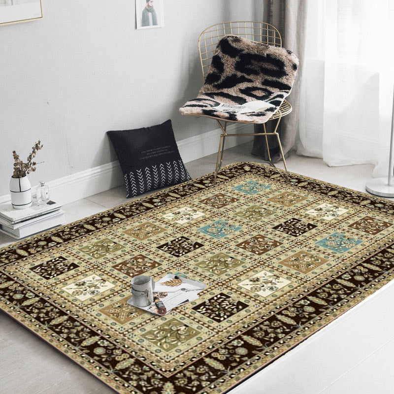 Red and Beige Moroccan Rug Polyester Checked and Floral Pattern Rug Washable Non-Slip Backing Carpet for Living Room Black Clearhalo 'Area Rug' 'Moroccan' 'Rugs' Rug' 1610899